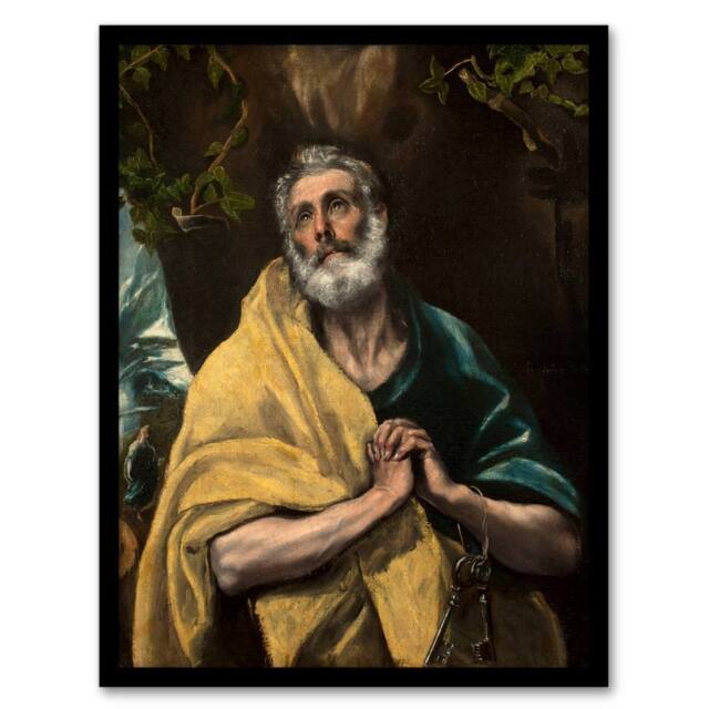 "Artery8 Apostle Guilt Saint Peter in Tears El Greco Framed Wall Art Print - Size: W12"" x H16""" - image 1
