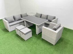 Fimous Patio Garden Furniture Sets with Side Table 2 Small Stool Light Grey - thumbnail 2