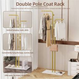 Kelvenix Metal Coat Rack Floor Standing Hall Tree Hat Hanger Clothes Stand in Gold - thumbnail 4