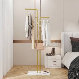 Kelvenix Metal Coat Rack Floor Standing Hall Tree Hat Hanger Clothes Stand in Gold - thumbnail 3