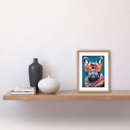 "Artery8 Wall Art Print English Bulldog with Neon Bandana & Sunglasses Artwork Framed 9X7 Inch in Beige - Size: W7"" x H9""" - thumbnail 2