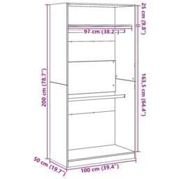 Berkfield Home Black Oak Wardrobe - 100x50x200 cm, Made of Engineered Wood - Size: 100 x 50 x 200 cm - thumbnail 9