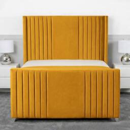 Living Comfort Bedz Emilia Plush Velvet Upholstered Bed Slatted Base with 48Inch Headboard in Mustard - Size: Super King - thumbnail 2