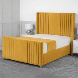 Living Comfort Bedz Emilia Plush Velvet Upholstered Bed Slatted Base with 48Inch Headboard in Mustard - Size: Super King