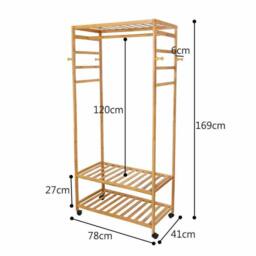 KORVIXA 78cm x 41cm x 169cm Hanging Garment Coat Rack Portable Rolling Stand in Natural - Size: 100 cm - thumbnail 2
