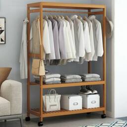 KORVIXA 78cm x 41cm x 169cm Hanging Garment Coat Rack Portable Rolling Stand in Natural - Size: 100 cm - thumbnail 4