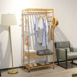 KORVIXA 78cm x 41cm x 169cm Hanging Garment Coat Rack Portable Rolling Stand in Natural - Size: 100 cm - thumbnail 5