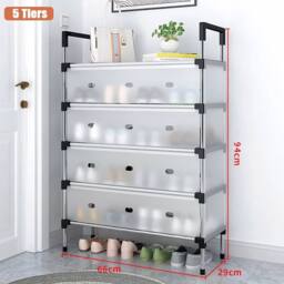 VOGREX 5 Tier Cabinet Storage Organiser Shoe Rack Stand Holder in Grey - thumbnail 2