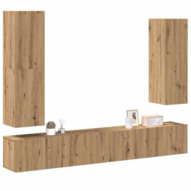 Berkfield Home 4 Piece TV Cabinet Set Wall-mounted Artisan Oak Engineered Wood in Brown - image 1