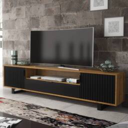 Creative Furniture Blackridge TV Unit 200cm - Dark Oak with Black Fluted Doors & Drawer in Dark Brown - thumbnail 7