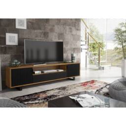 Creative Furniture Blackridge TV Unit 200cm - Dark Oak with Black Fluted Doors & Drawer in Dark Brown - thumbnail 2