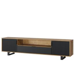 Creative Furniture Blackridge TV Unit 200cm - Dark Oak with Black Fluted Doors & Drawer in Dark Brown - thumbnail 9
