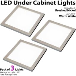 Loops 3x BRUSHED NICKEL Ultra-Slim Square Under Cabinet Kitchen Light & Driver Kit - Warm White LED in Metallics - thumbnail 3
