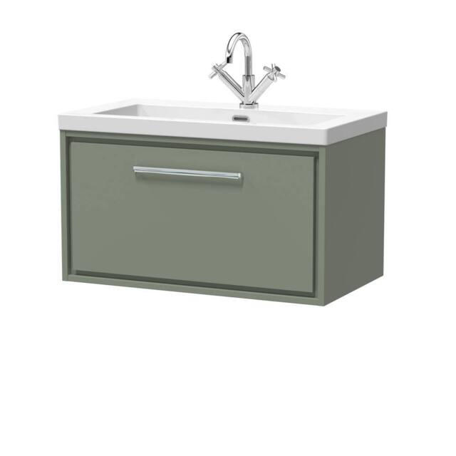 Balterley Bathroom 1 Soft-Close Drawer Wall Hung Fireclay Basin, Green, 800mm in Green