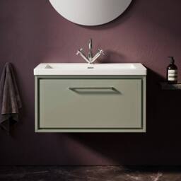Balterley Bathroom 1 Soft-Close Drawer Wall Hung Fireclay Basin, Green, 800mm in Green - thumbnail 3