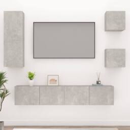 Berkfield Home Classic 5 Piece TV Cabinet Set Concrete Grey Engineered Wood - thumbnail 2