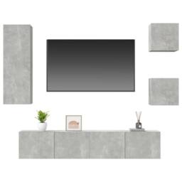 Berkfield Home Classic 5 Piece TV Cabinet Set Concrete Grey Engineered Wood - thumbnail 4
