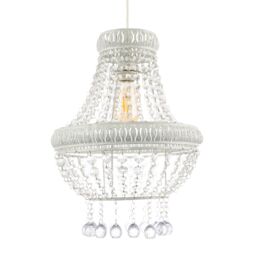 Happy Homewares Vintage & Ornate White Metal Pendant Light Shade with Clear Acrylic