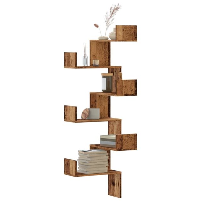 Berkfield Home Wall Corner Shelf Old Wood 45x45x147 cm Engineered Wood in Brown - Size: 45 x 45 x 147 cm - image 1