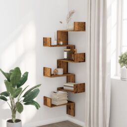Berkfield Home Wall Corner Shelf Old Wood 45x45x147 cm Engineered Wood in Brown - Size: 45 x 45 x 147 cm - thumbnail 3