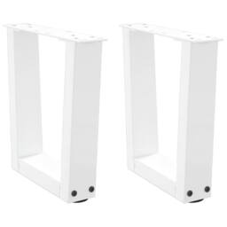 Berkfield Home Dining Table Legs V-Shape 2 pcs White 40x(30-31.3) cm Steel - thumbnail 2