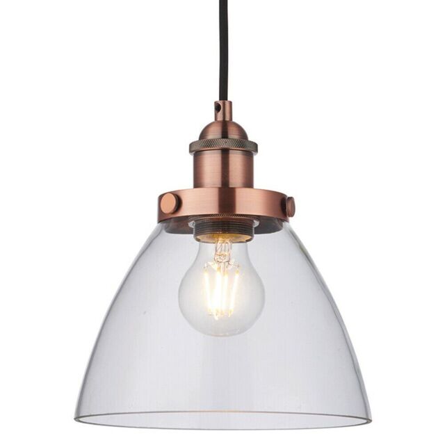 Loops Hanging Ceiling Pendant Light COPPER & GLASS Shade Industrial Lamp Bulb Holder - image 1