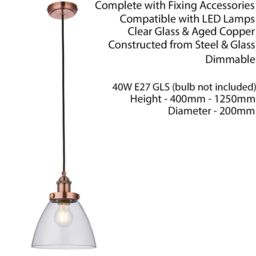Loops Hanging Ceiling Pendant Light COPPER & GLASS Shade Industrial Lamp Bulb Holder - thumbnail 2