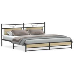 Berkfield Home Metal Bed Frame without Mattress Sonoma Oak 200x200 cm in Brown - thumbnail 1