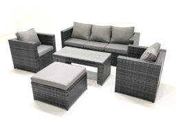 Fimous Rattan Garden Furniture Set Outdoor Lounger Sofa with Coffee Table 2 Armchair Big Footstool Dark Grey Mixed - thumbnail 1