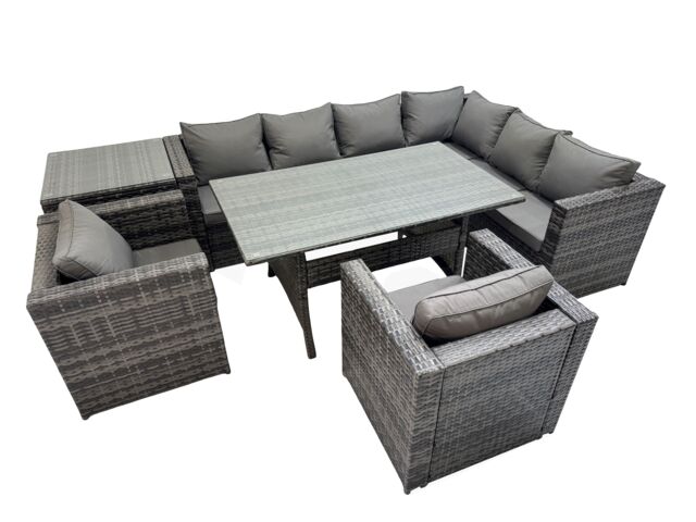 Fimous 8 Seater Patio Dining Corner Sofa Sets with 2 Chairs Side Table in Dark Grey - image 1