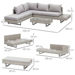 OUTSUNNY 3 Pieces Rattan Wicker Sofa Set Patio Furniture Set with Tea Table Cushions in Grey - thumbnail 3