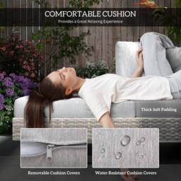 OUTSUNNY 3 Pieces Rattan Wicker Sofa Set Patio Furniture Set with Tea Table Cushions in Grey - thumbnail 5
