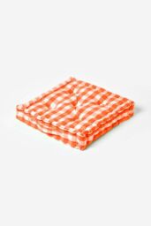 Homescapes Block Check Cotton Gingham Floor Cushion in Orange - Size: 40 cm x 40 cm
