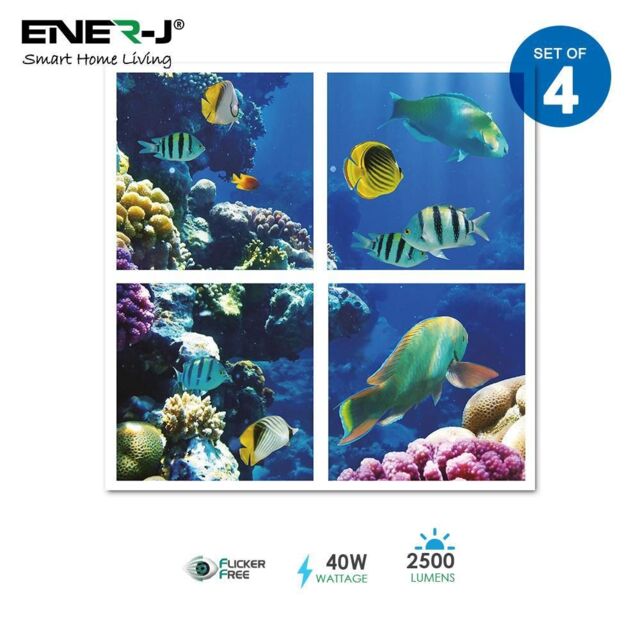 ENER-J Ocean Marine LED Ceiling Panels Set of 4 60x60 40W 2D Effect in White - Size: 25 cm diameter x 19 cm high - image 1