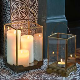 Paper High Antique Brass Candle Lantern in Copper - Size: Small - thumbnail 3