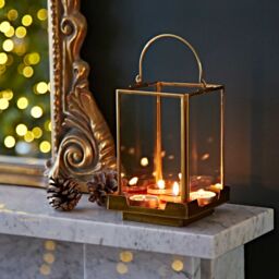 Paper High Antique Brass Candle Lantern in Copper - Size: Small - thumbnail 4