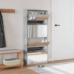 Berkfield Home Shoe Cabinet with Mirror 4-Layer Concrete Grey 63x17x134 cm - Size: 63 x 17 x 134 cm - thumbnail 3