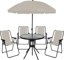 OHS 6 Piece Patio Set Outdoor Table Chairs Parasol Garden Furniture in Cream - thumbnail 1