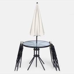 OHS 6 Piece Patio Set Outdoor Table Chairs Parasol Garden Furniture in Cream - thumbnail 8