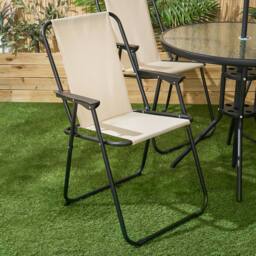 OHS 6 Piece Patio Set Outdoor Table Chairs Parasol Garden Furniture in Cream - thumbnail 3