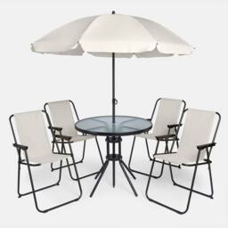 OHS 6 Piece Patio Set Outdoor Table Chairs Parasol Garden Furniture in Cream - thumbnail 7