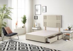 Somnior Flexby Divan Bed Base With 4 Drawers & Headboard Tweed in Natural - Size: King