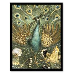 Artery8 Peacock with Hens Painting Vintage Framed Wall Art Print van Hoytema in Green - Size: A4 - thumbnail 1