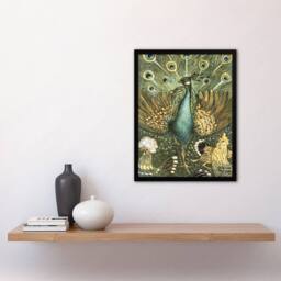 Artery8 Peacock with Hens Painting Vintage Framed Wall Art Print van Hoytema in Green - Size: A4 - thumbnail 4