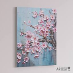 "Artery8 Cherry Blossoms Thick Paint Flowers Canvas Wall Art Print in Pink - Size: W24"" x H32""" - thumbnail 2