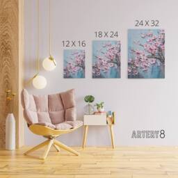 "Artery8 Cherry Blossoms Thick Paint Flowers Canvas Wall Art Print in Pink - Size: W24"" x H32""" - thumbnail 4