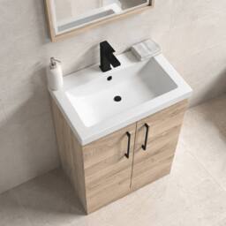 Balterley Contemporary Bathroom Floor 2-Door Vanity & Basin, Bleached Oak, 600mm in Brown - thumbnail 4
