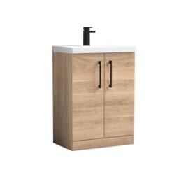 Balterley Contemporary Bathroom Floor 2-Door Vanity & Basin, Bleached Oak, 600mm in Brown - thumbnail 1