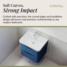 Balterley Wall Hung 2 Drawer Bathroom Vanity Unit & Basin, Satin Blue, 550mm in Blue - thumbnail 6