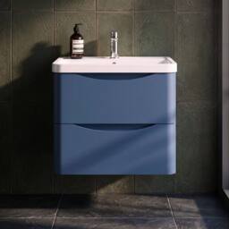 Balterley Wall Hung 2 Drawer Bathroom Vanity Unit & Basin, Satin Blue, 550mm in Blue - thumbnail 9